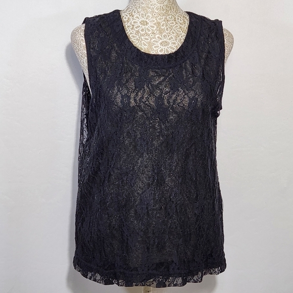 Chico's Women 1 US M / 8 Laurel Floral Lace Overlay Layered Blouse Lined Goth - Picture 1 of 13